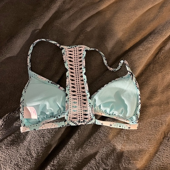 Xhiliration Blue Lace Up Back Bikini Top - Picture 2 of 3